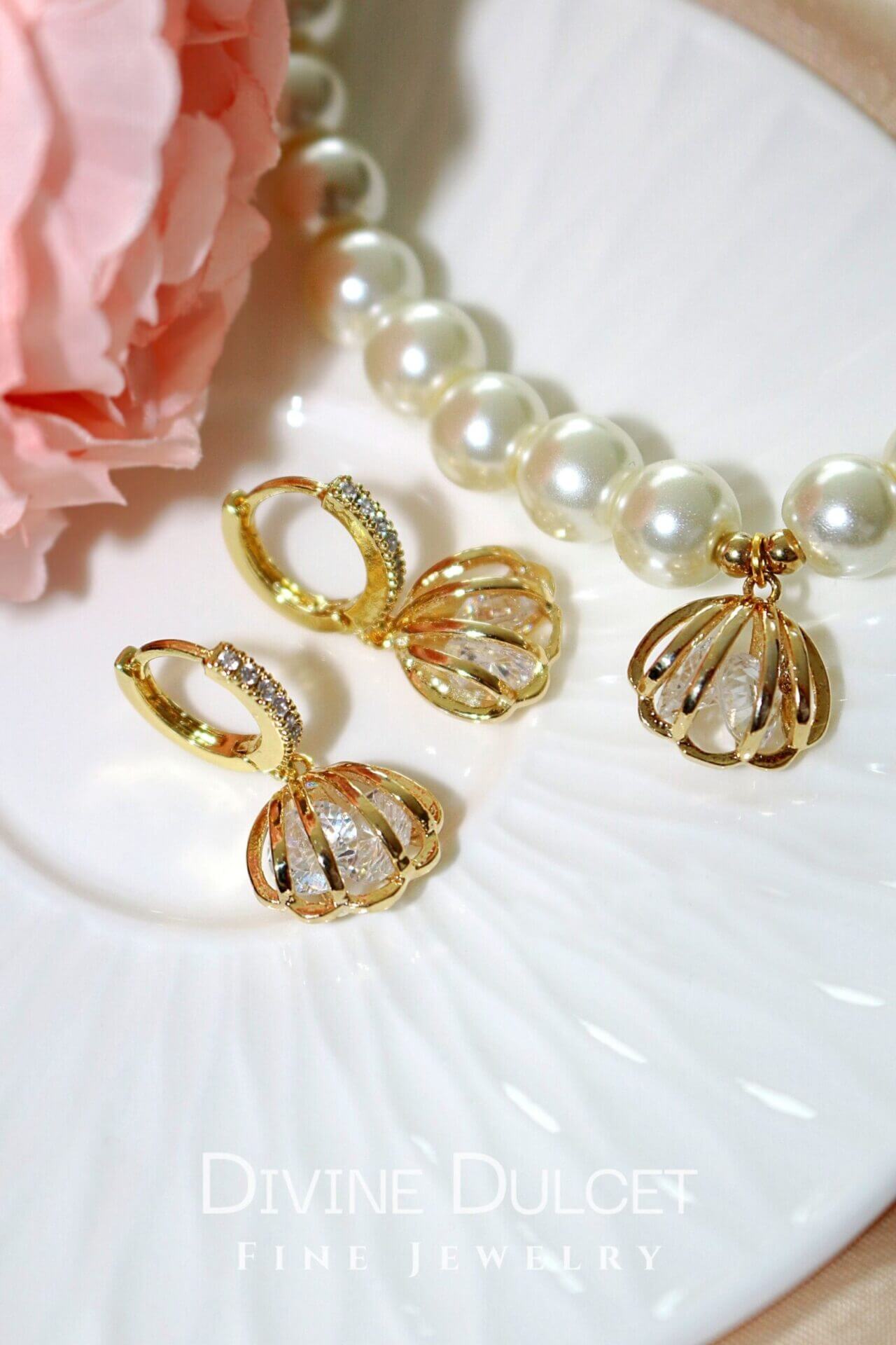24 Karat Sea Shell Cubic Zirconia Hoops