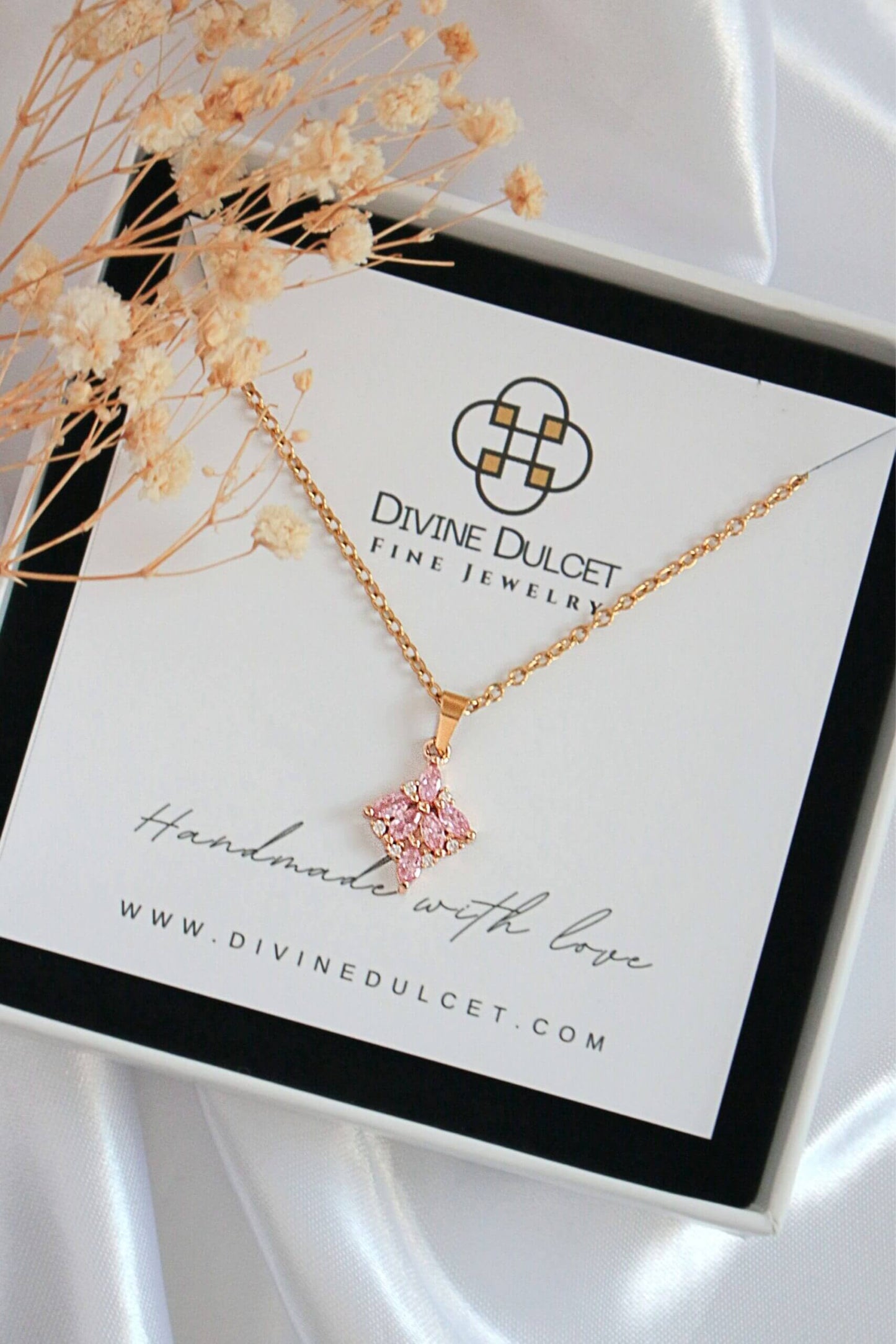 24 Karat Pink Cubic Zirconia Dainty Pendant Necklace
