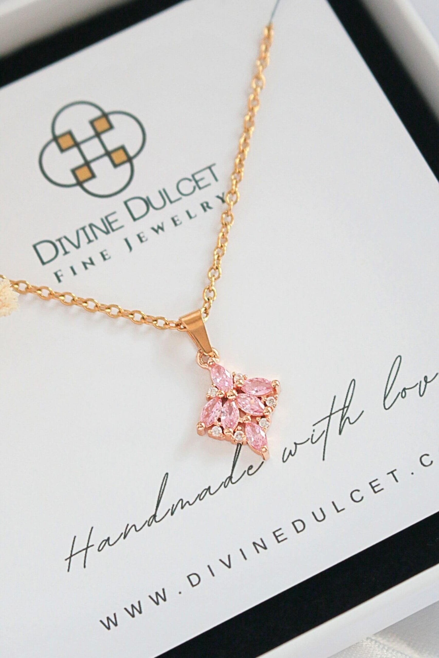 24 Karat Pink Cubic Zirconia Dainty Pendant Necklace