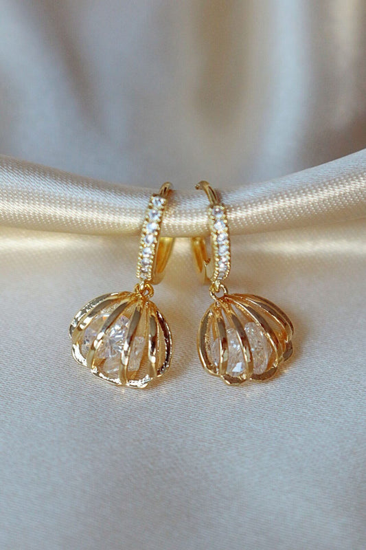 24 Karat Sea Shell Cubic Zirconia Hoops